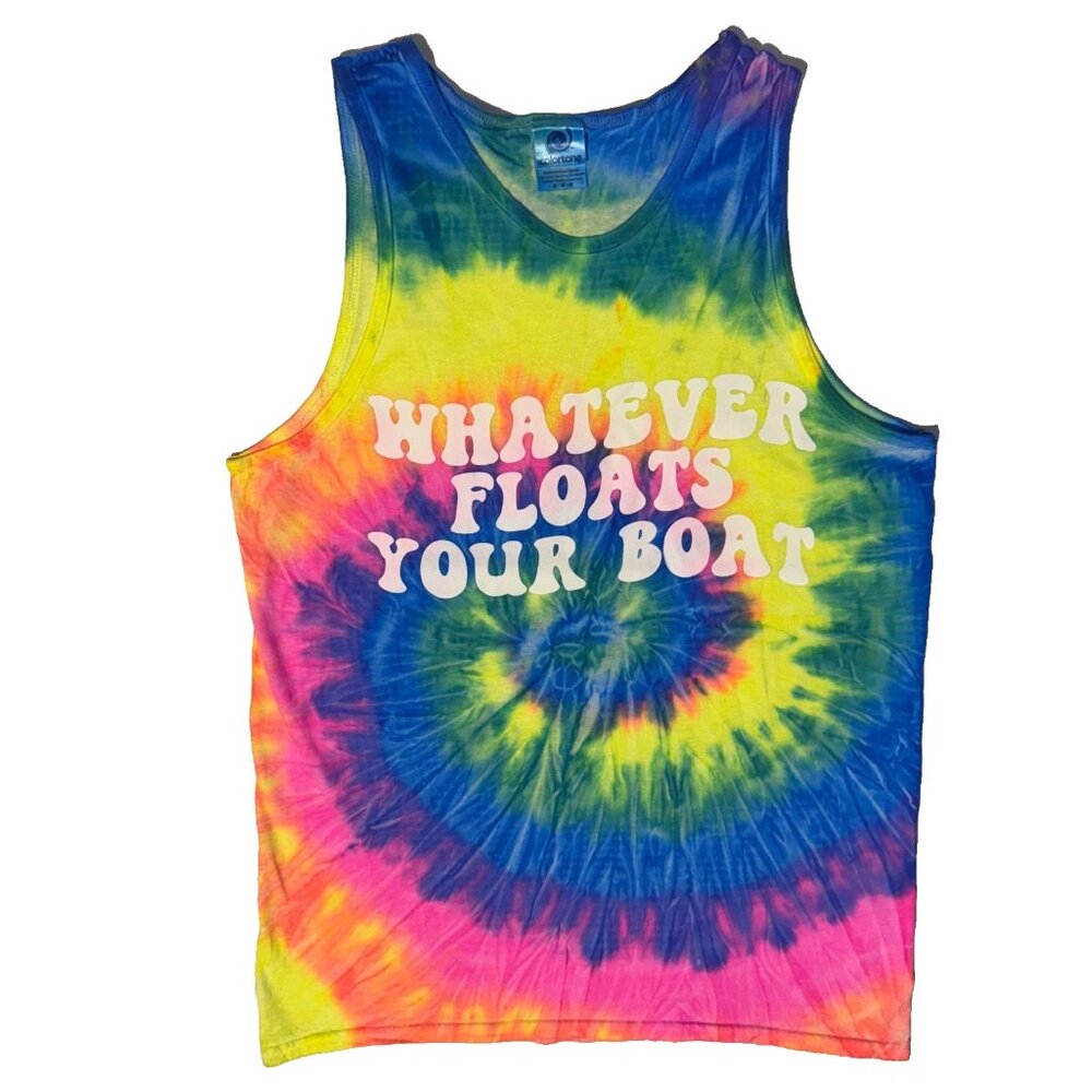 Whatever Floats Your Boat Rainbow Tie-dye Beach Tank Top Medium Surfer Hippie
